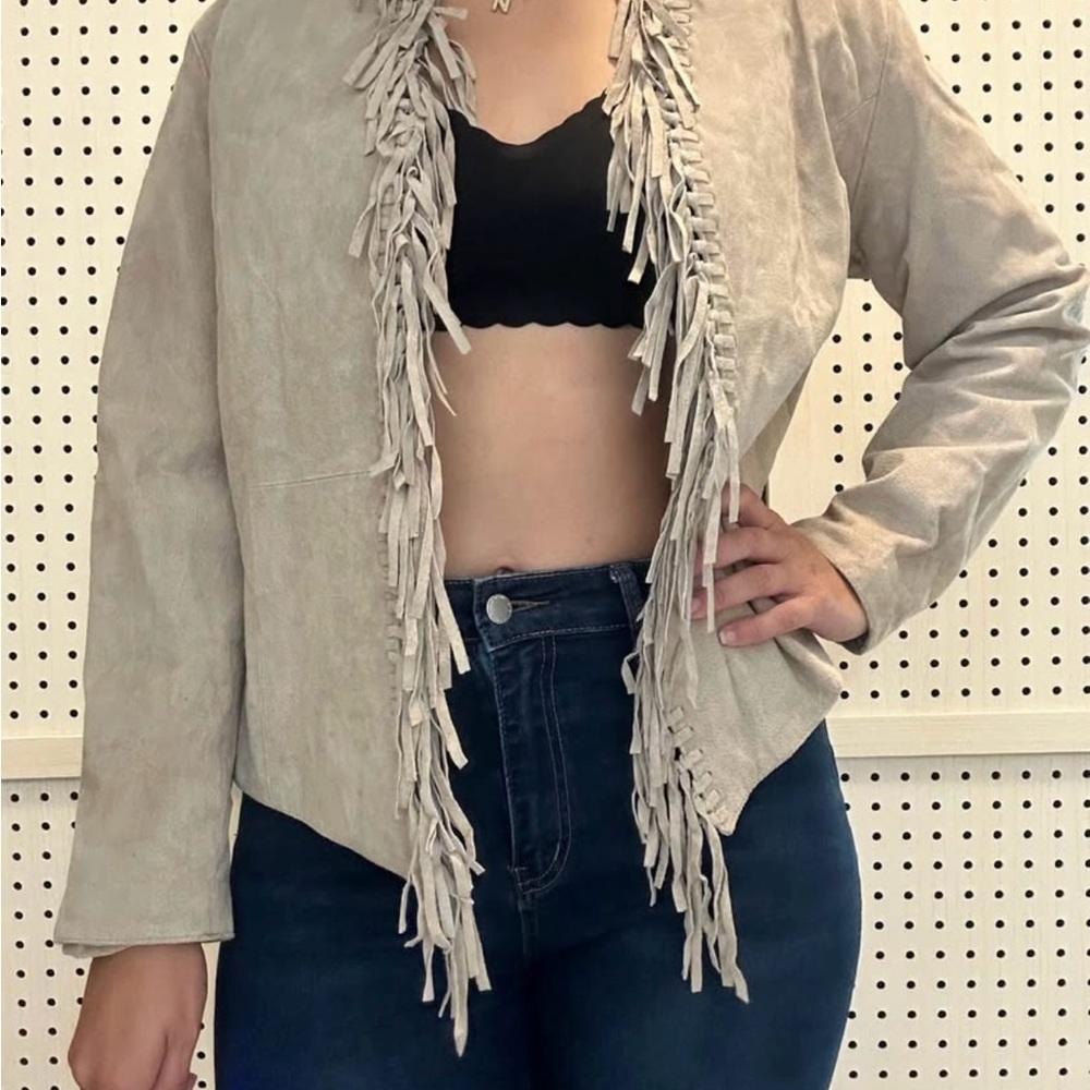 Dialogue Tan Fringe Blazer
